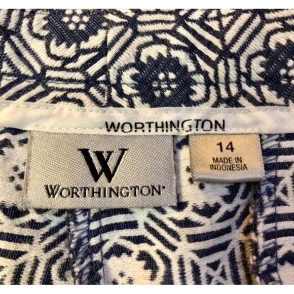 Worthington Capri Pants Womens 14 Blue Patterned Geometric Print Cotton Blend - Picture 7 of 8